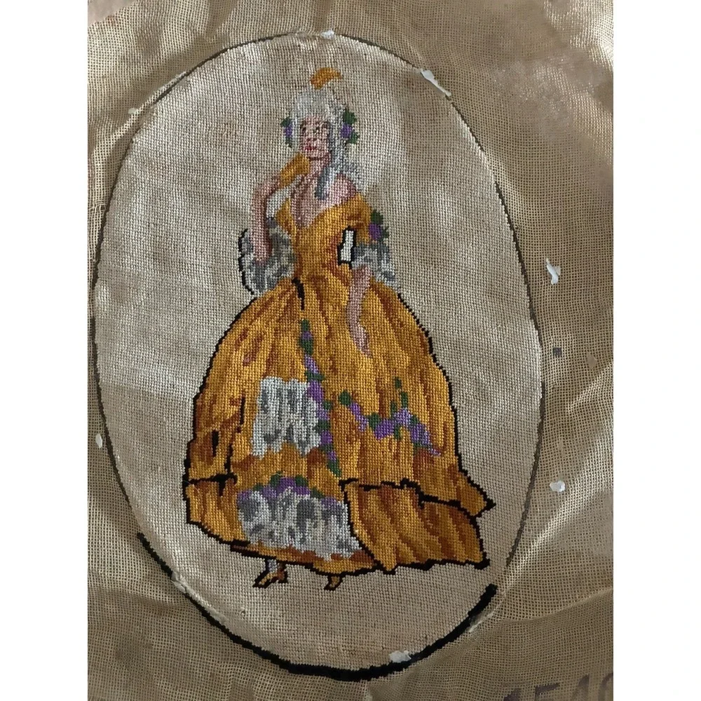 Vintage Needlepoint Tapestry Finished Victorian Lady‎ 10x6.75
